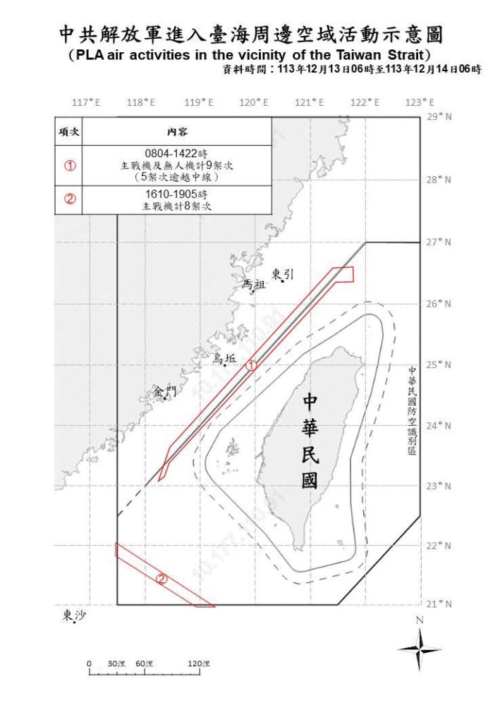 中共機艦臺海周邊活動　國軍嚴密監控應處